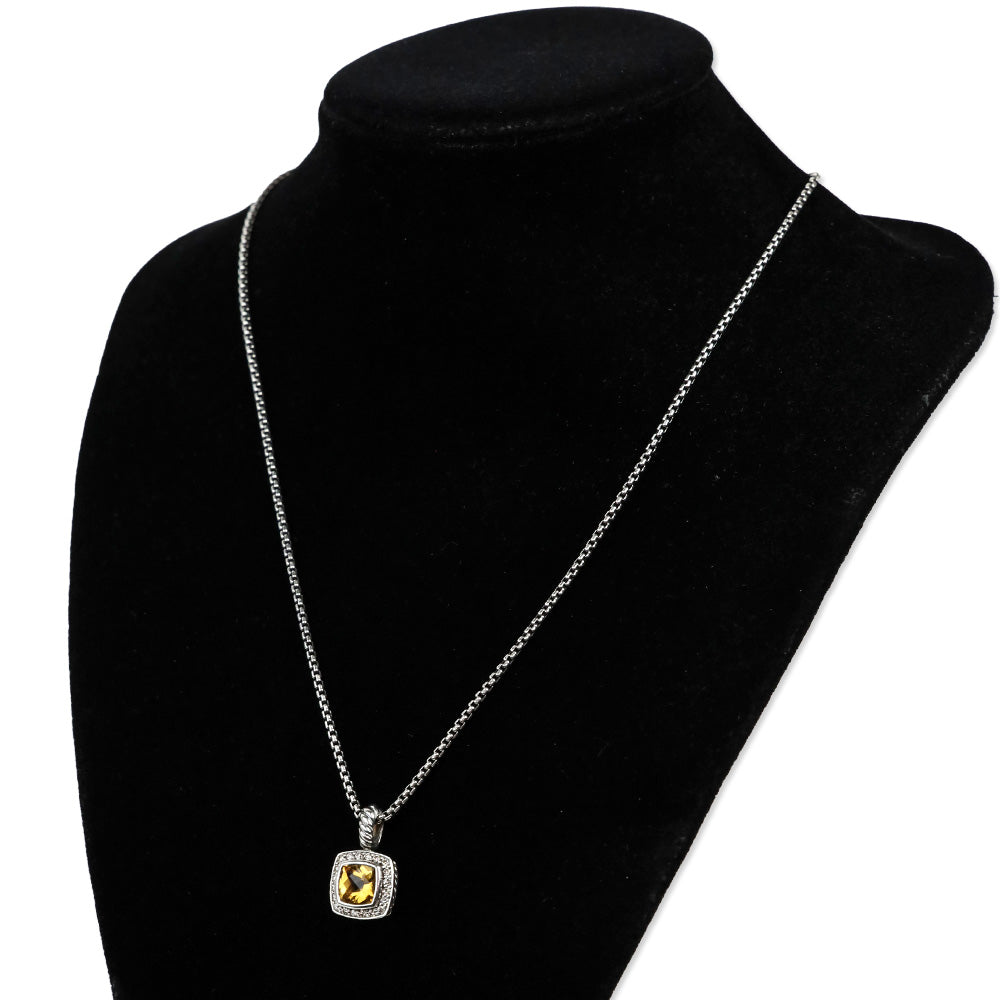 David Yurman Sterling Silver Diamond Citrine 7mm Petite Albion Pendant Necklace