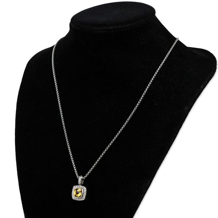 David Yurman Sterling Silver Diamond Citrine 7mm Petite Albion Pendant Necklace