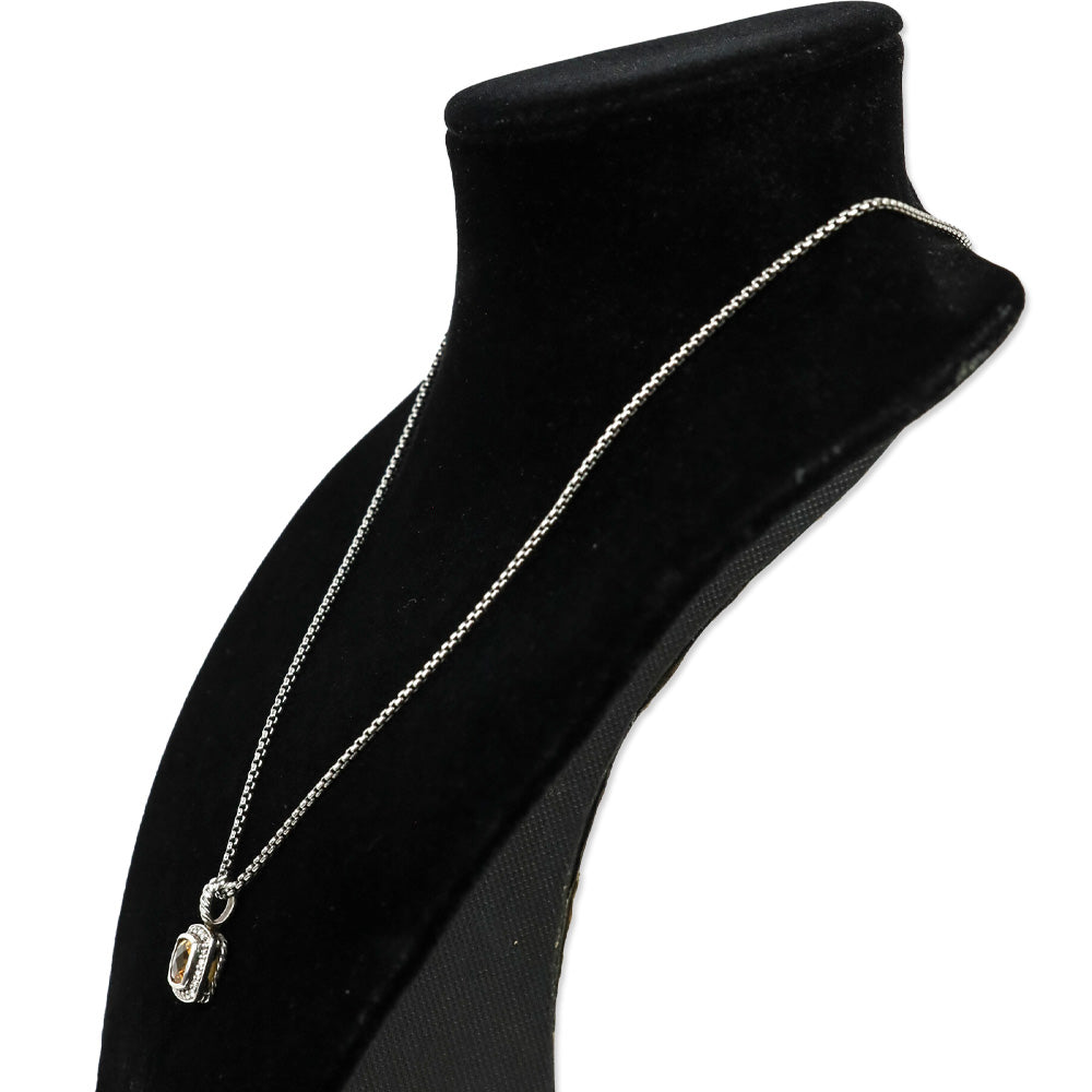 David Yurman Sterling Silver Diamond Citrine 7mm Petite Albion Pendant Necklace