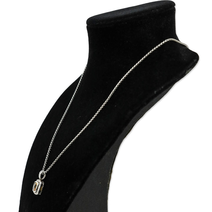 David Yurman Sterling Silver Diamond Citrine 7mm Petite Albion Pendant Necklace