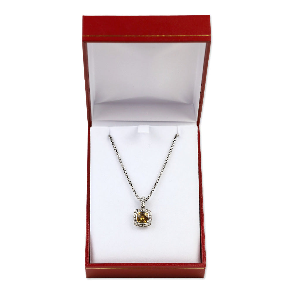 David Yurman Sterling Silver Diamond Citrine 7mm Petite Albion Pendant Necklace
