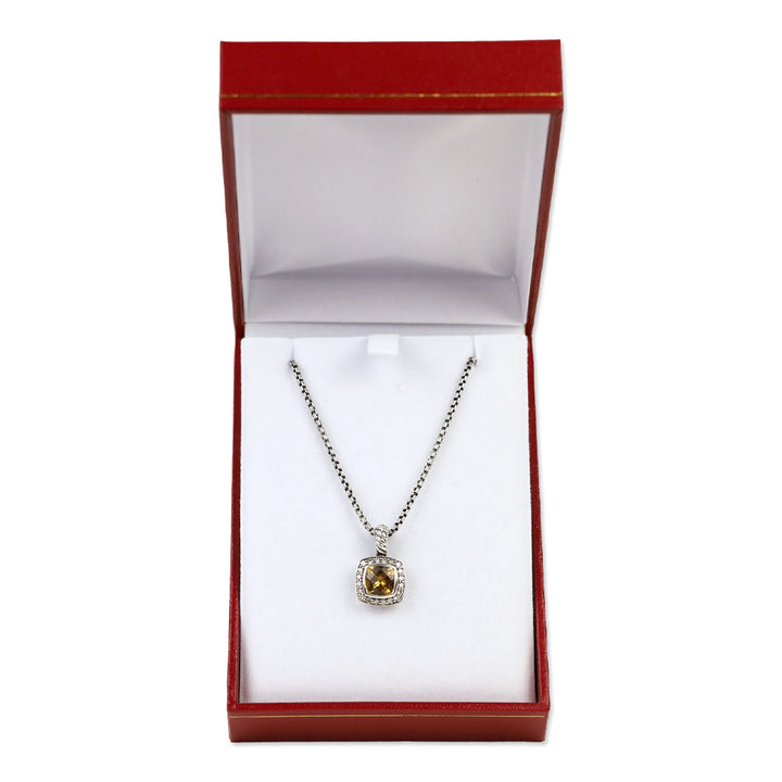 David Yurman Sterling Silver Diamond Citrine 7mm Petite Albion Pendant Necklace