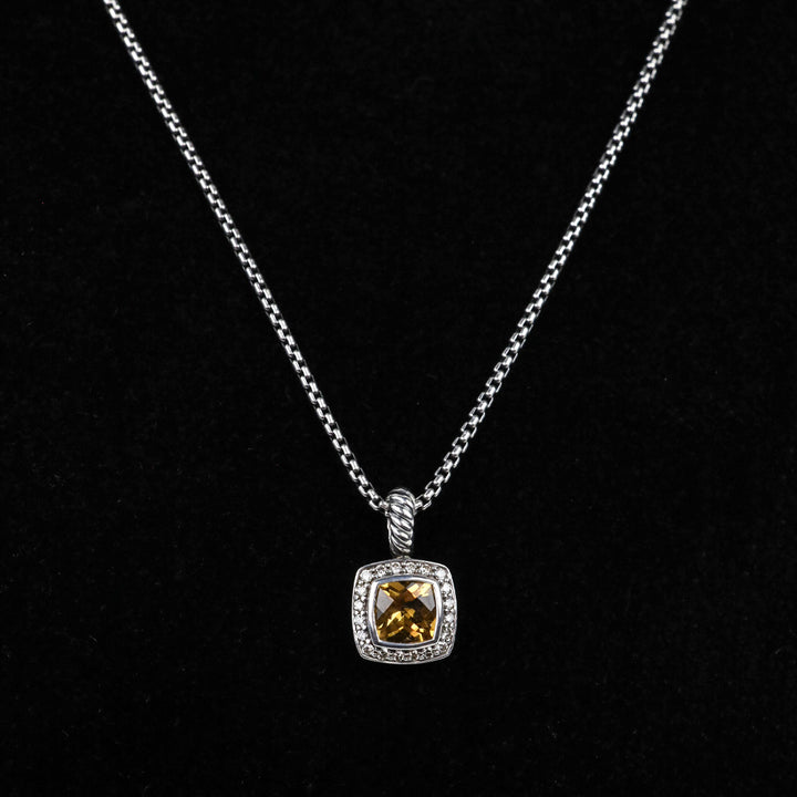 David Yurman Sterling Silver Diamond Citrine 7mm Petite Albion Pendant Necklace