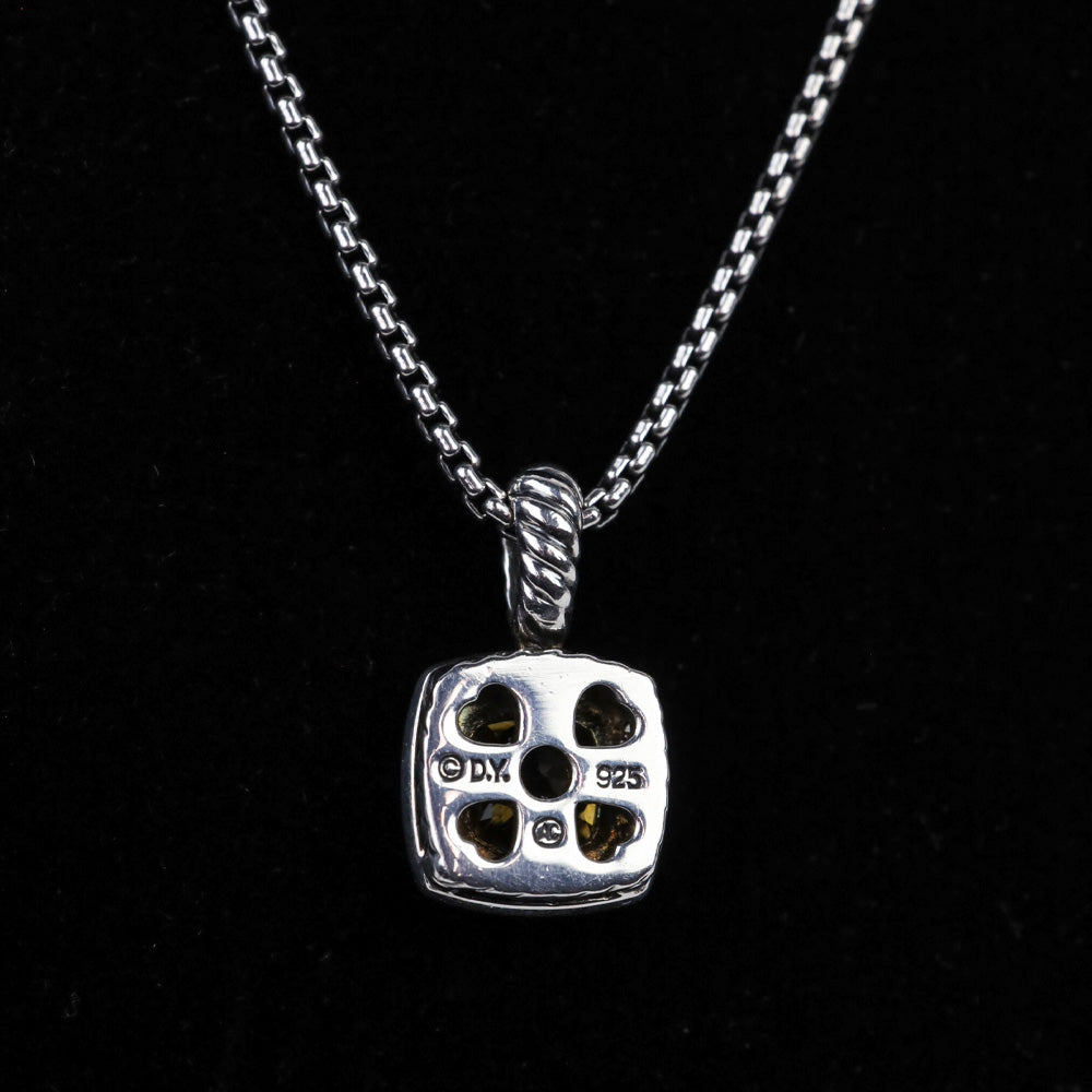David Yurman Sterling Silver Diamond Citrine 7mm Petite Albion Pendant Necklace