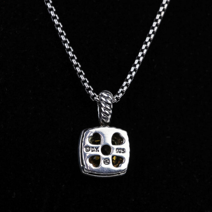 David Yurman Sterling Silver Diamond Citrine 7mm Petite Albion Pendant Necklace