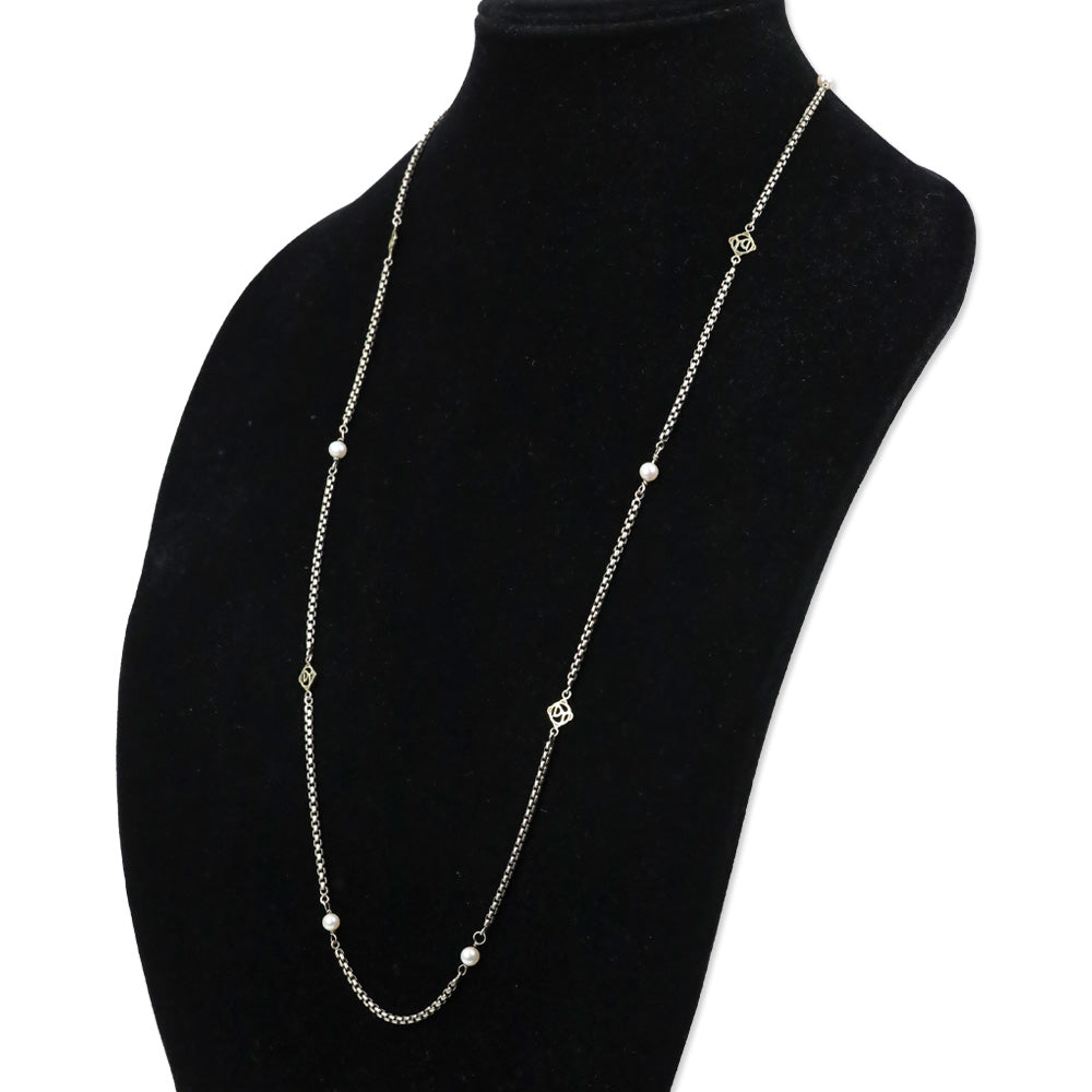 David Yurman Sterling Silver & 14k Gold Pearl Logo Station Box Chain Necklace