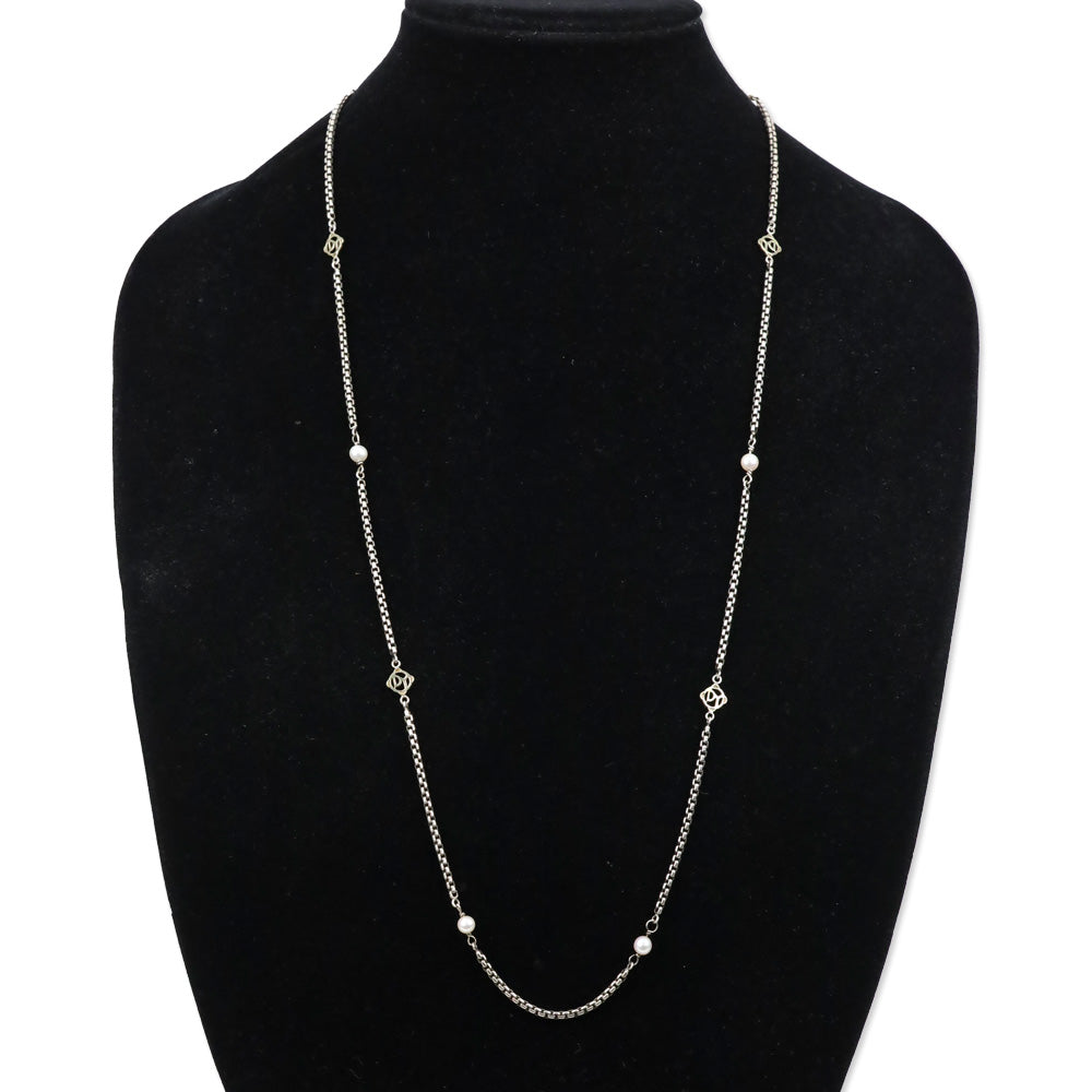 David Yurman Sterling Silver & 14k Gold Pearl Logo Station Box Chain Necklace