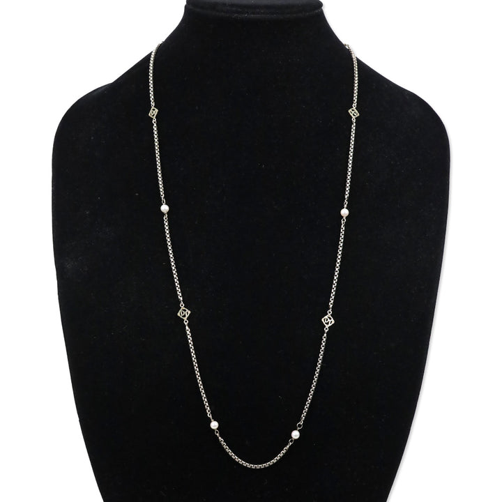 David Yurman Sterling Silver & 14k Gold Pearl Logo Station Box Chain Necklace