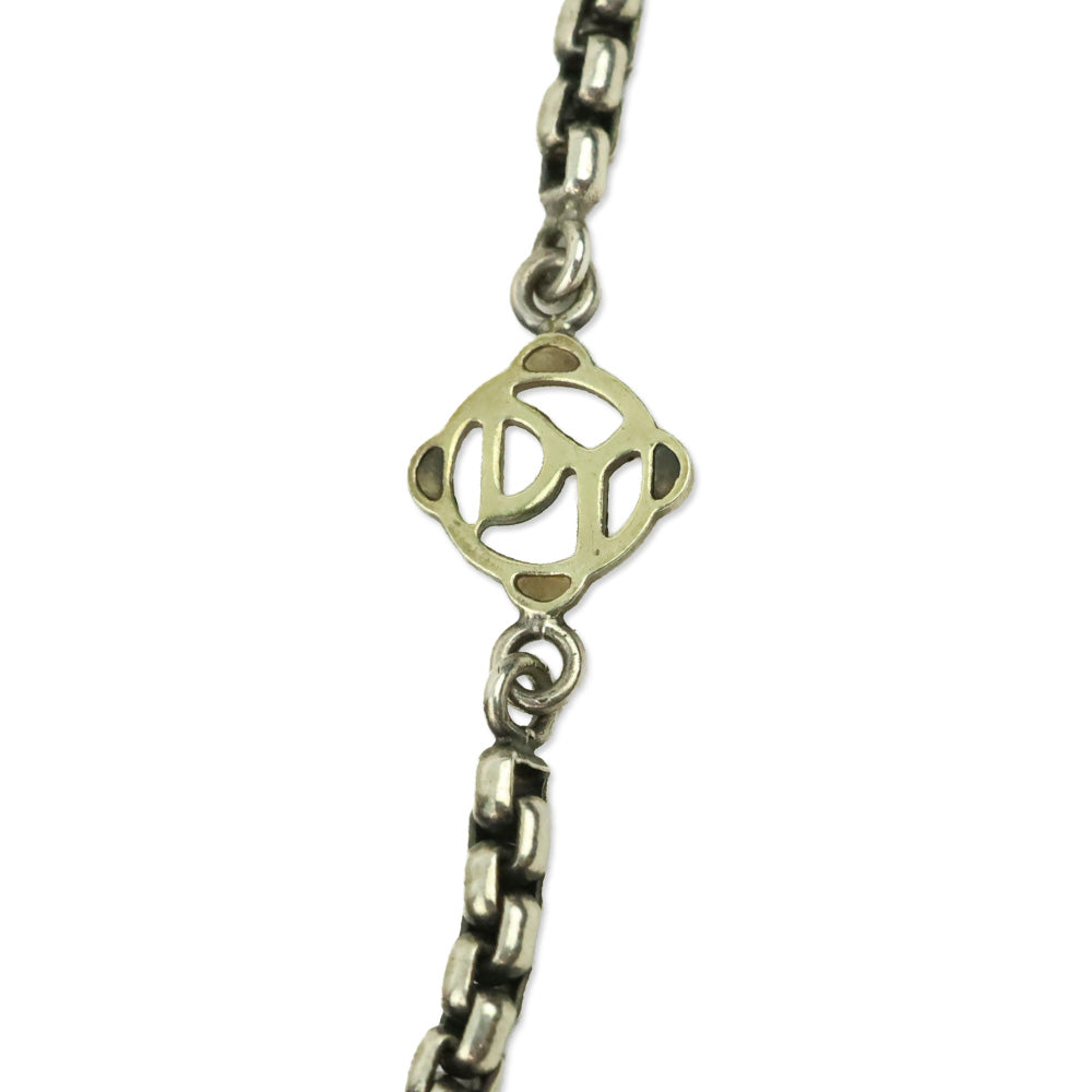 David Yurman Sterling Silver & 14k Gold Pearl Logo Station Box Chain Necklace