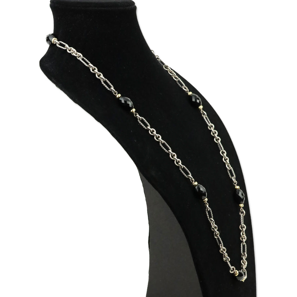 David Yurman Sterling Silver & 18K Gold Onyx Bijoux Figaro Station Chain Link Long Necklace