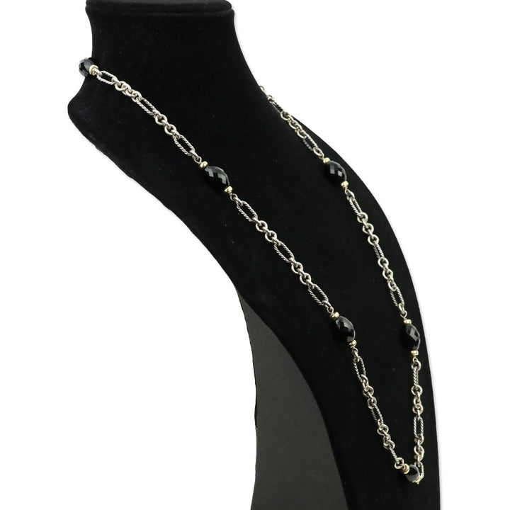 David Yurman Sterling Silver & 18K Gold Onyx Bijoux Figaro Station Chain Link Long Necklace