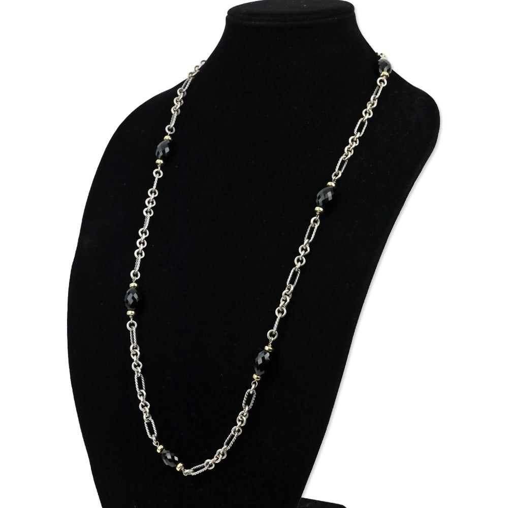David Yurman Sterling Silver & 18K Gold Onyx Bijoux Figaro Station Chain Link Long Necklace