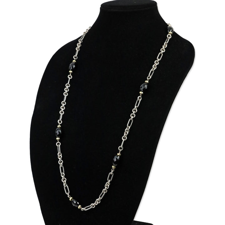 David Yurman Sterling Silver & 18K Gold Onyx Bijoux Figaro Station Chain Link Long Necklace