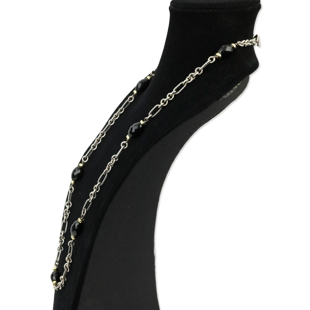 David Yurman Sterling Silver & 18K Gold Onyx Bijoux Figaro Station Chain Link Long Necklace