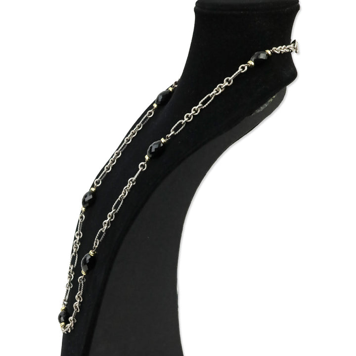 David Yurman Sterling Silver & 18K Gold Onyx Bijoux Figaro Station Chain Link Long Necklace