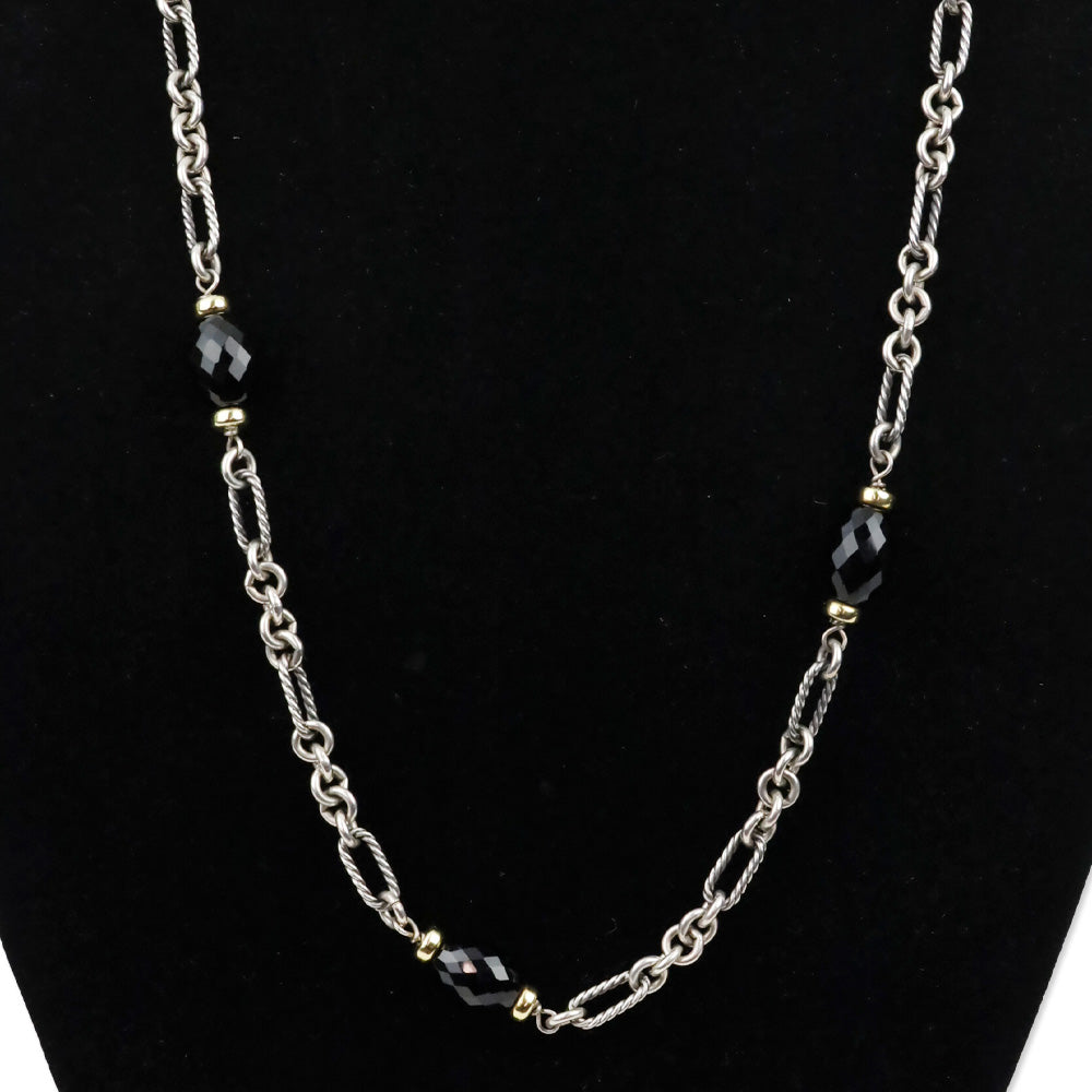 David Yurman Sterling Silver & 18K Gold Onyx Bijoux Figaro Station Chain Link Long Necklace