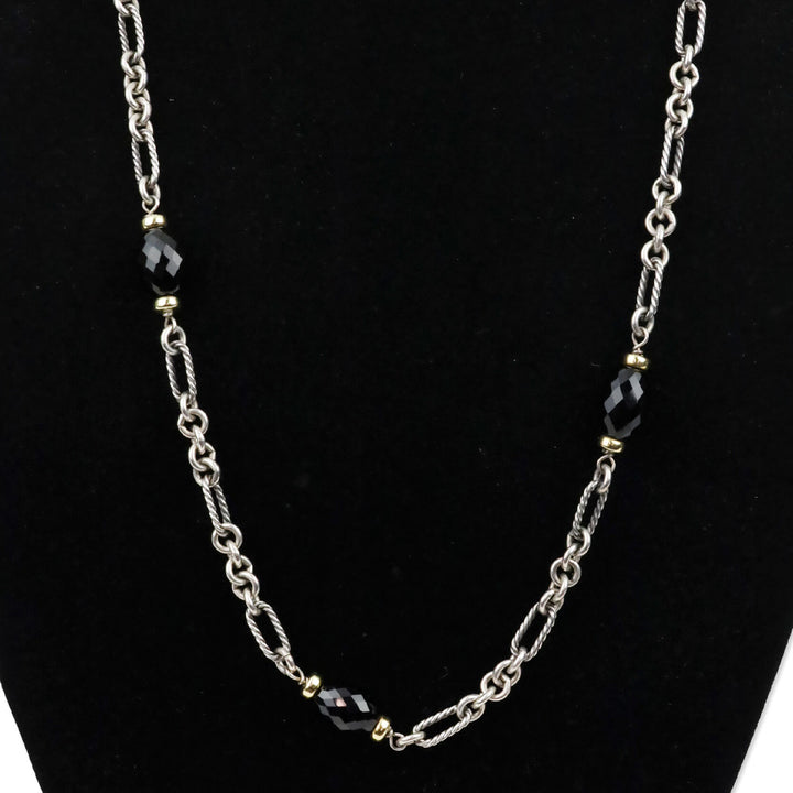 David Yurman Sterling Silver & 18K Gold Onyx Bijoux Figaro Station Chain Link Long Necklace
