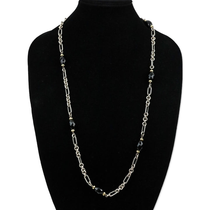 David Yurman Sterling Silver & 18K Gold Onyx Bijoux Figaro Station Chain Link Long Necklace
