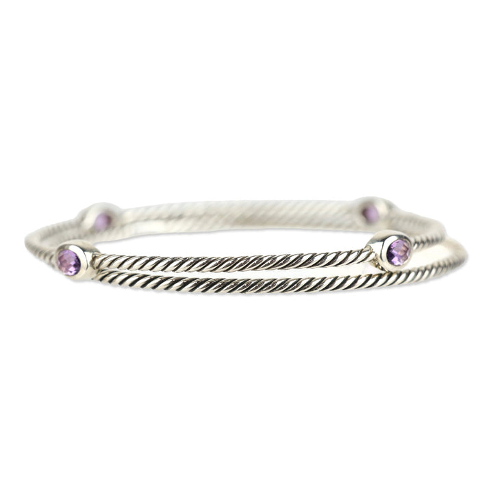 David Yurman Amethyst Sterling Silver Classics Four Station Bangle Bracelet Set