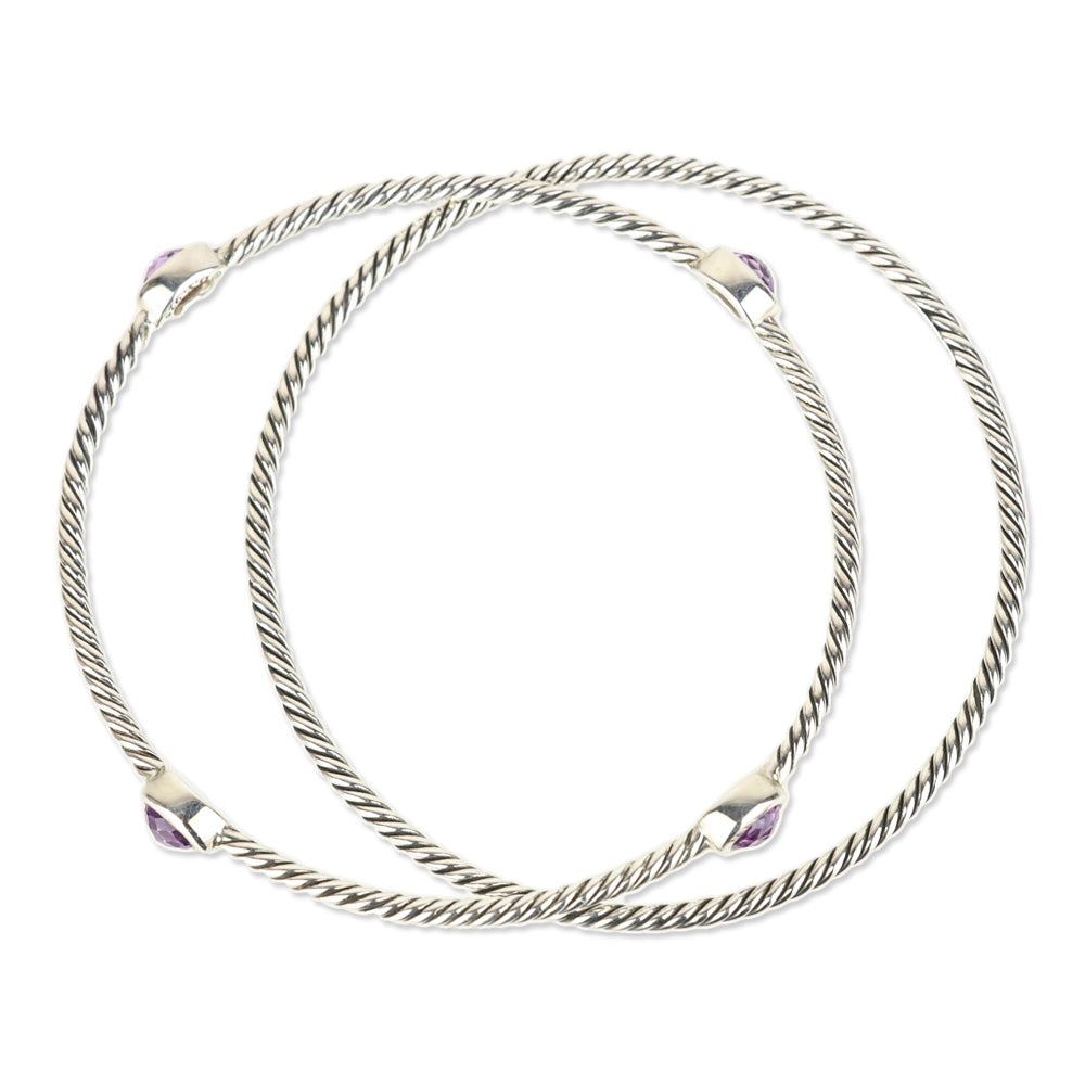 David Yurman Amethyst Sterling Silver Classics Four Station Bangle Bracelet Set