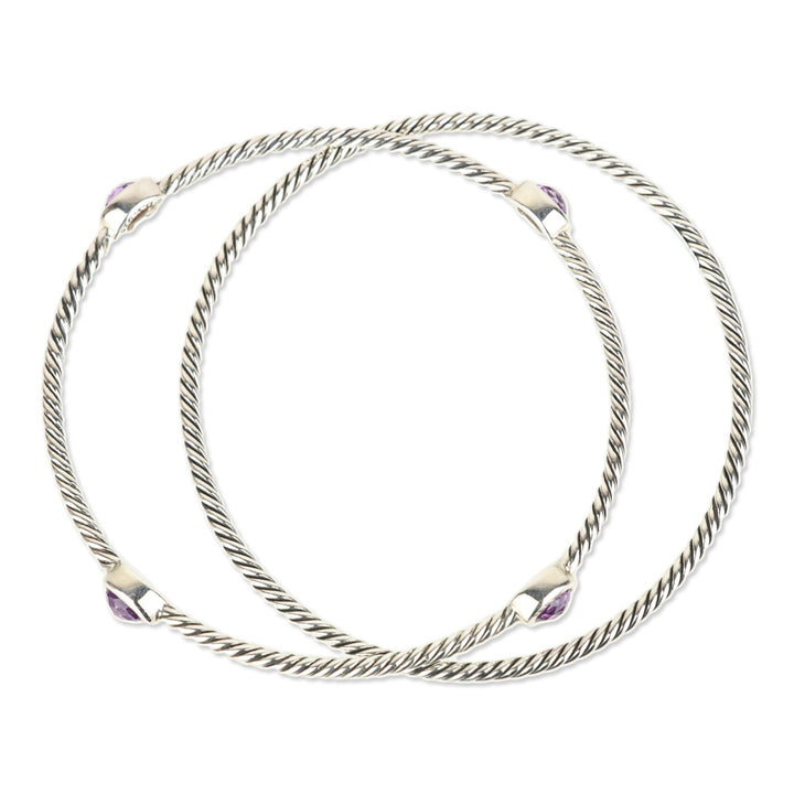 David Yurman Amethyst Sterling Silver Classics Four Station Bangle Bracelet Set