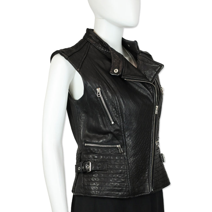 Dawn Levy Black Leather Motorcycle Vest