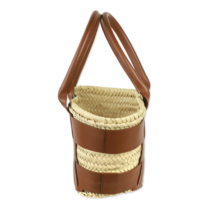 DeMellier Mini Santorini Raffia & Tan Leather Basket Bag