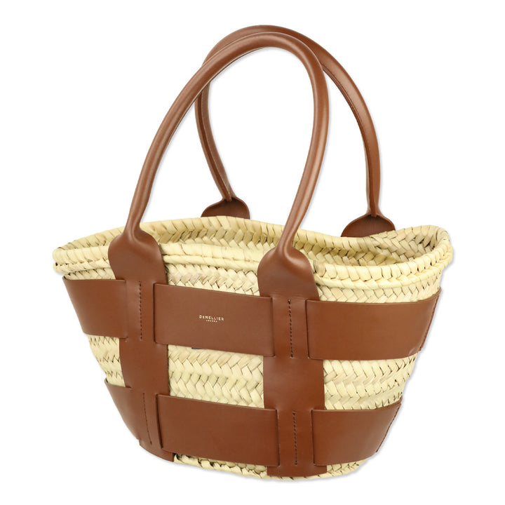 DeMellier Mini Santorini Raffia & Tan Leather Basket Bag