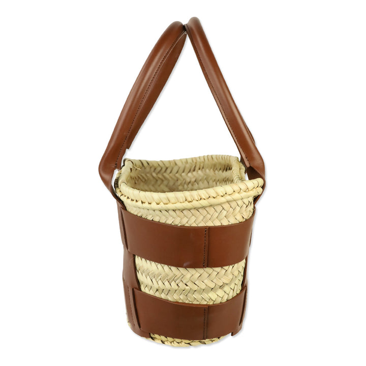 DeMellier Mini Santorini Raffia & Tan Leather Basket Bag