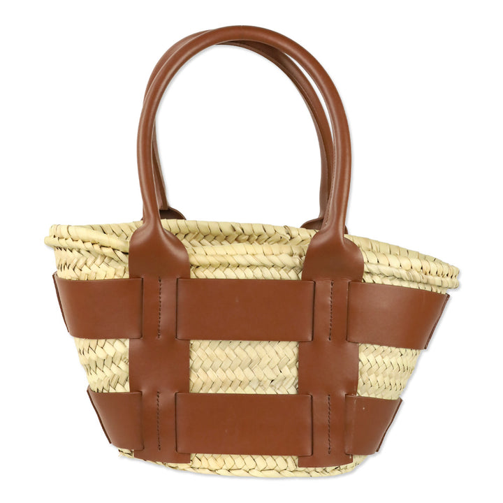 DeMellier Mini Santorini Raffia & Tan Leather Basket Bag