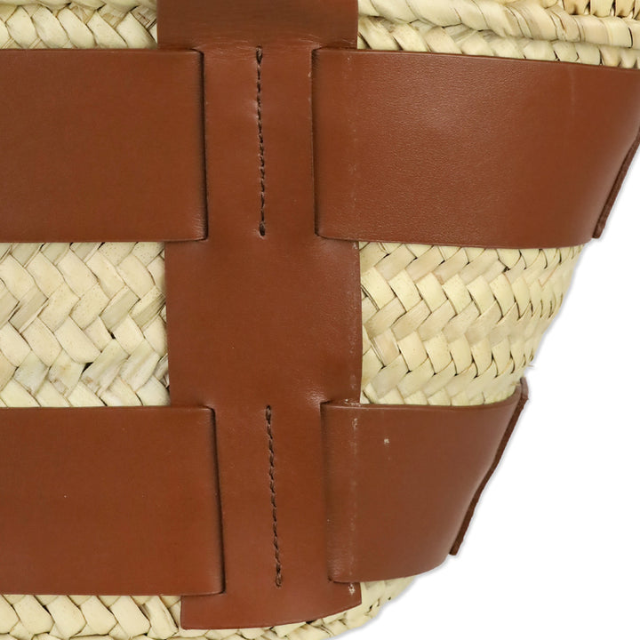 DeMellier Mini Santorini Raffia & Tan Leather Basket Bag