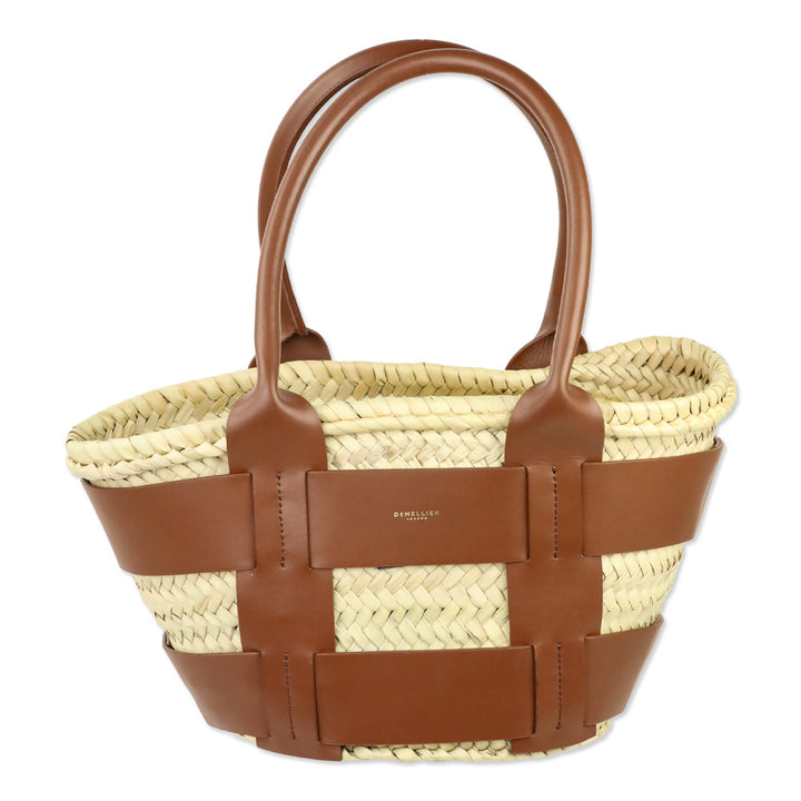 DeMellier Mini Santorini Raffia & Tan Leather Basket Bag