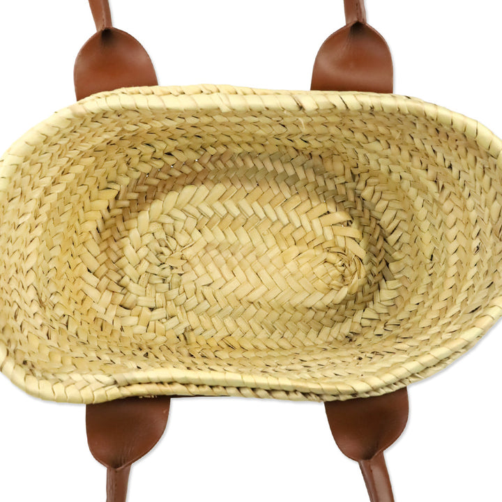DeMellier Mini Santorini Raffia & Tan Leather Basket Bag