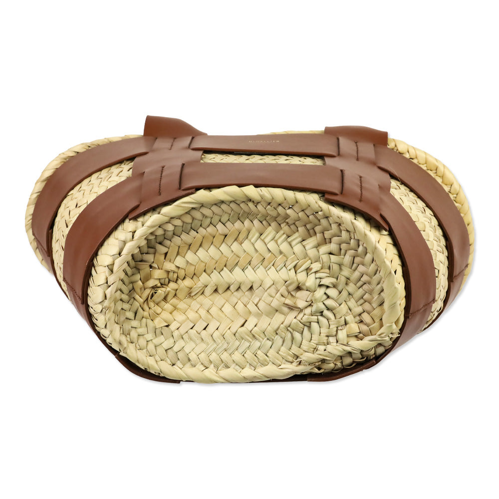 DeMellier Mini Santorini Raffia & Tan Leather Basket Bag