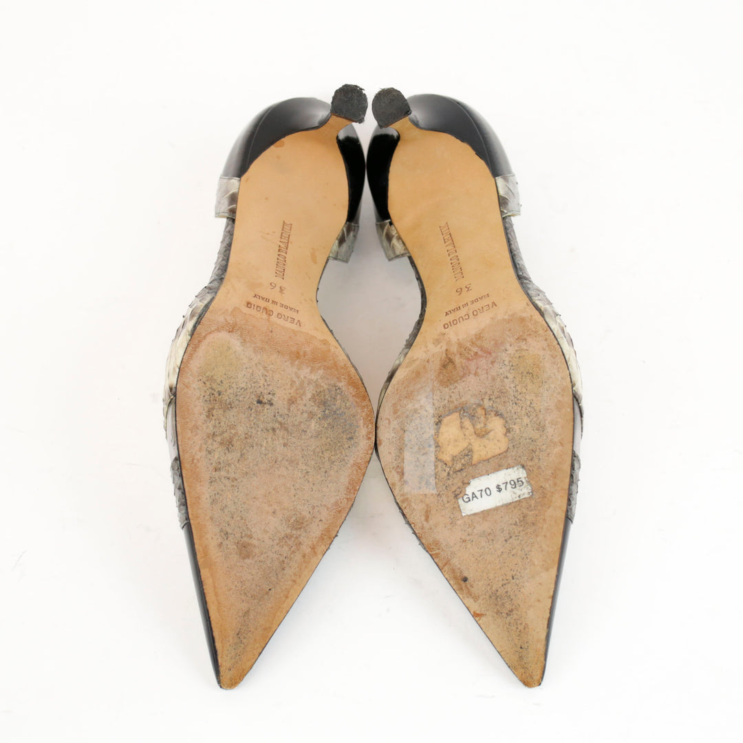 Manolo Blahnik Gray Embossed Leather D'Orsay Pumps