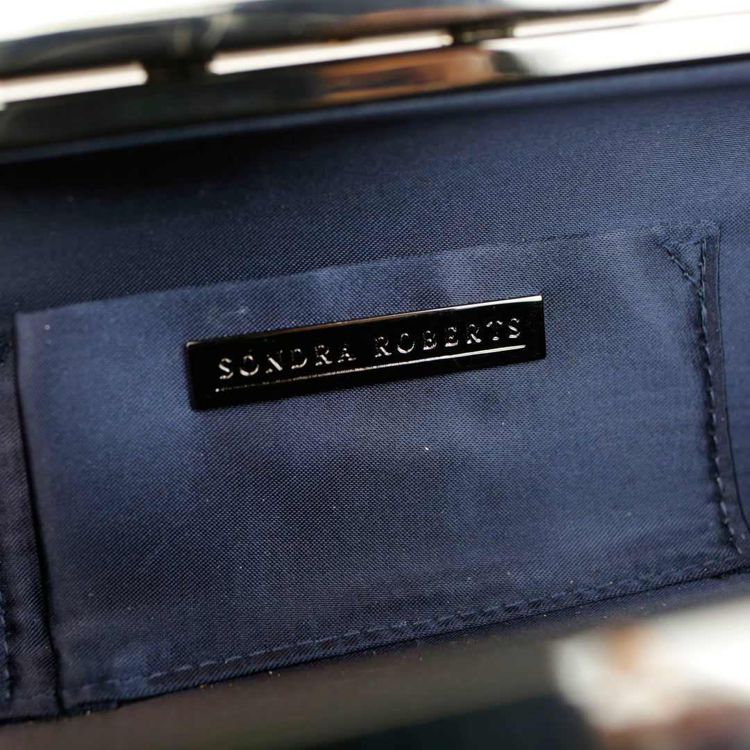 Sondra Roberts Navy Sequin Embellished Velvet Box Clutch | DBLTKE Luxury Consignment Boutique