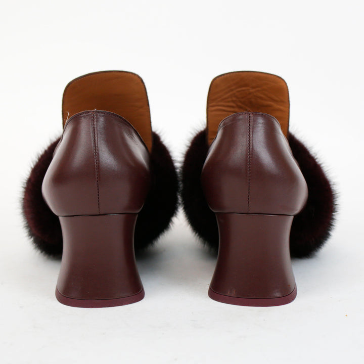 Givenchy Burgundy Leather Pointed Toe Fur Trim Pumps