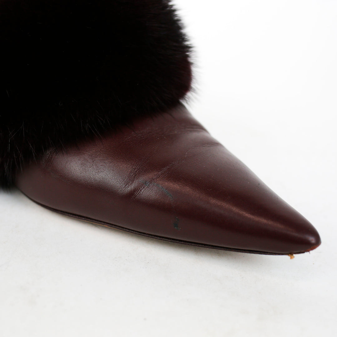 Givenchy Burgundy Leather Pointed Toe Fur Trim Pumps