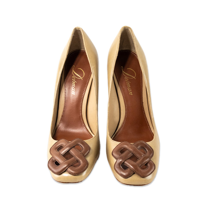 Delman Brown Leather Heels with Cut Out Accent