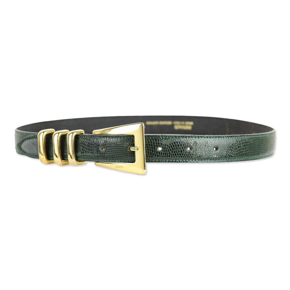 Desmo Green Lizard Leather Gold Buckle Belt