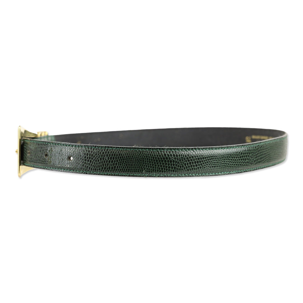Desmo Green Lizard Leather Gold Buckle Belt