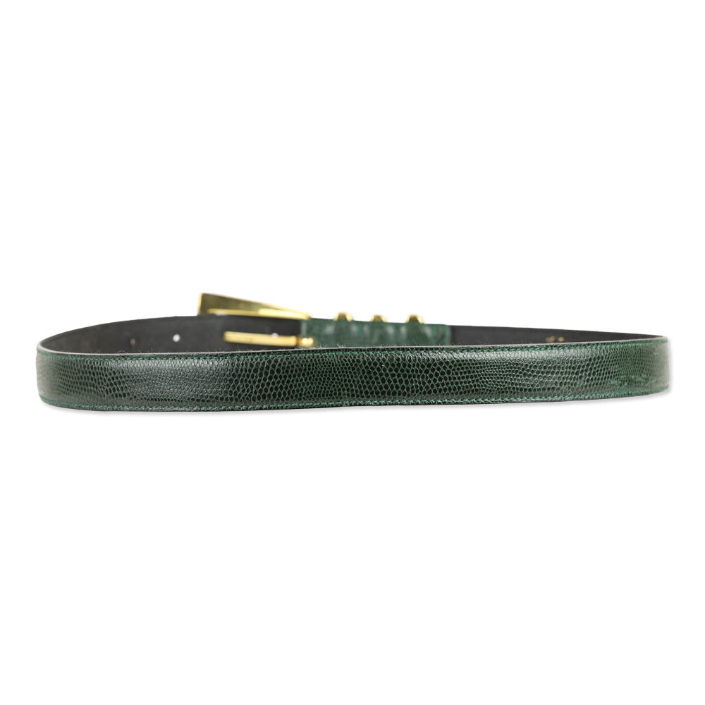 Desmo Green Lizard Leather Gold Buckle Belt