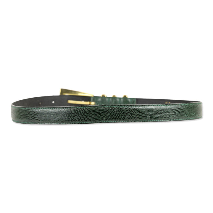 Desmo Green Lizard Leather Gold Buckle Belt