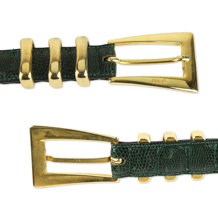 Desmo Green Lizard Leather Gold Buckle Belt