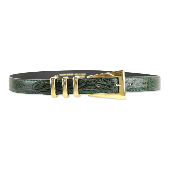 Desmo Green Lizard Leather Gold Buckle Belt