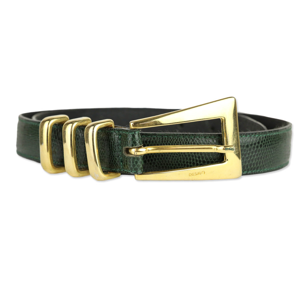 Desmo Green Lizard Leather Gold Buckle Belt