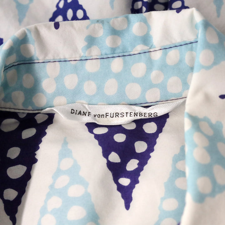 Diane Von Furstenberg Blue/Teal Diamond Dot Print Belted Shirtdress