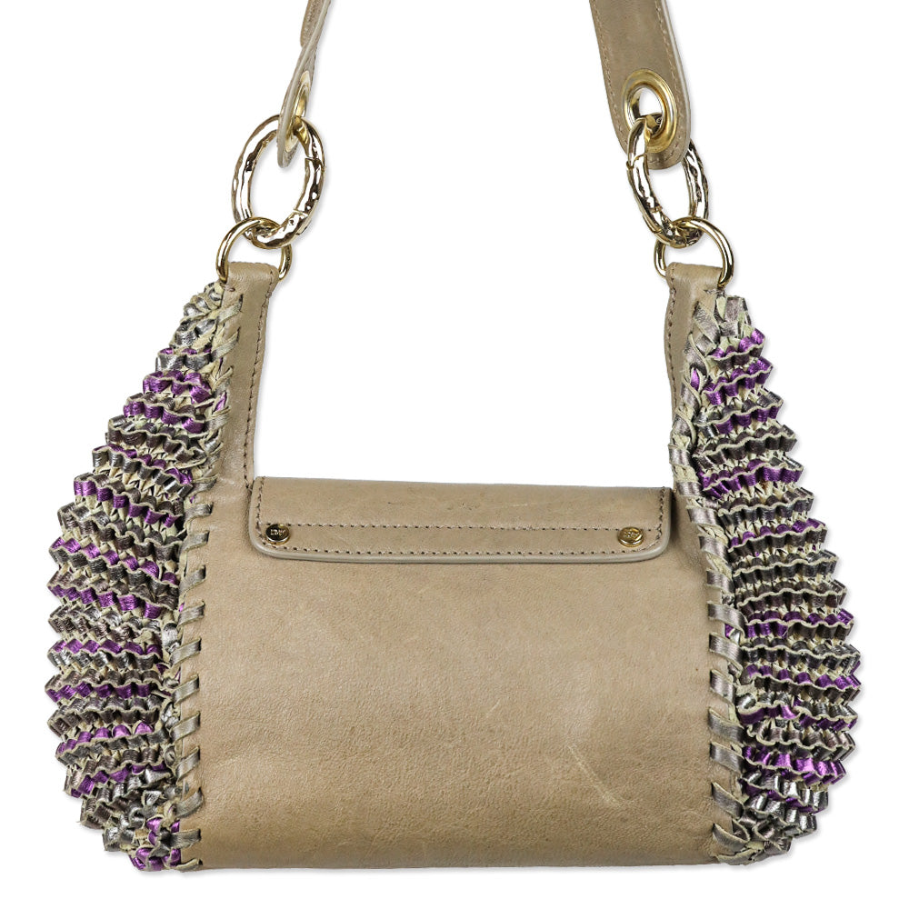 Diane von Furstenberg Piper Evening Brown Leather Ruffle Accent Bag