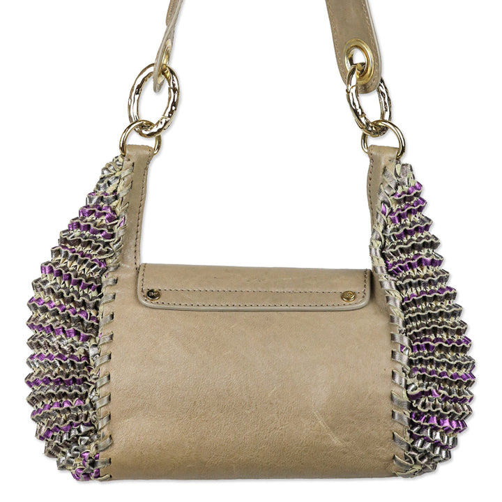 Diane von Furstenberg Piper Evening Brown Leather Ruffle Accent Bag