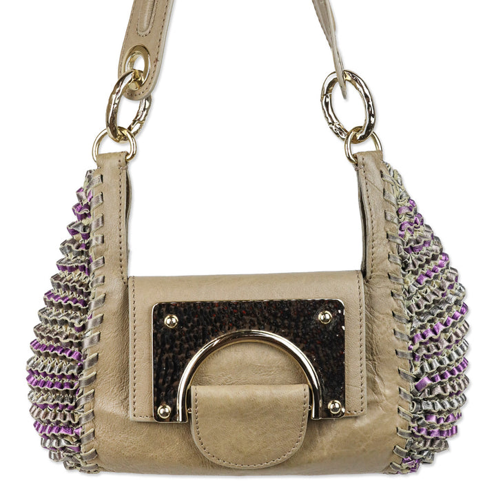 Diane von Furstenberg Piper Evening Brown Leather Ruffle Accent Bag
